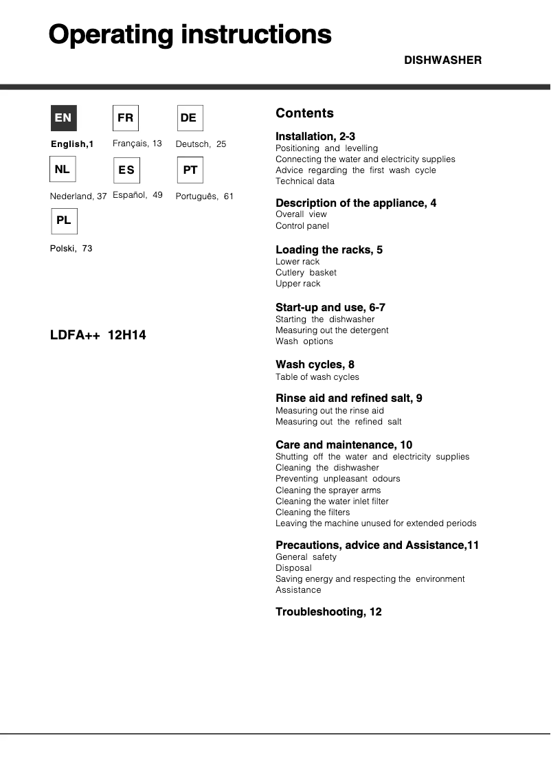 Image de la première page du manuel de l'appareil LDFA++ 12H14 X EU