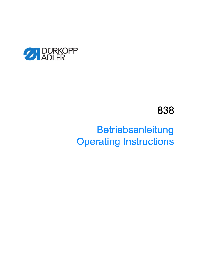 Page n°1 - Manuel utilisateur Dürkopp Adler 838-M