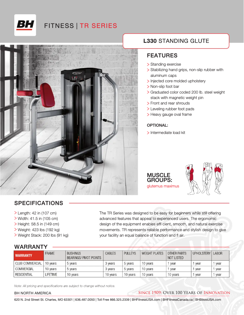 Page 1 de la notice Fiche technique BH Fitness L330