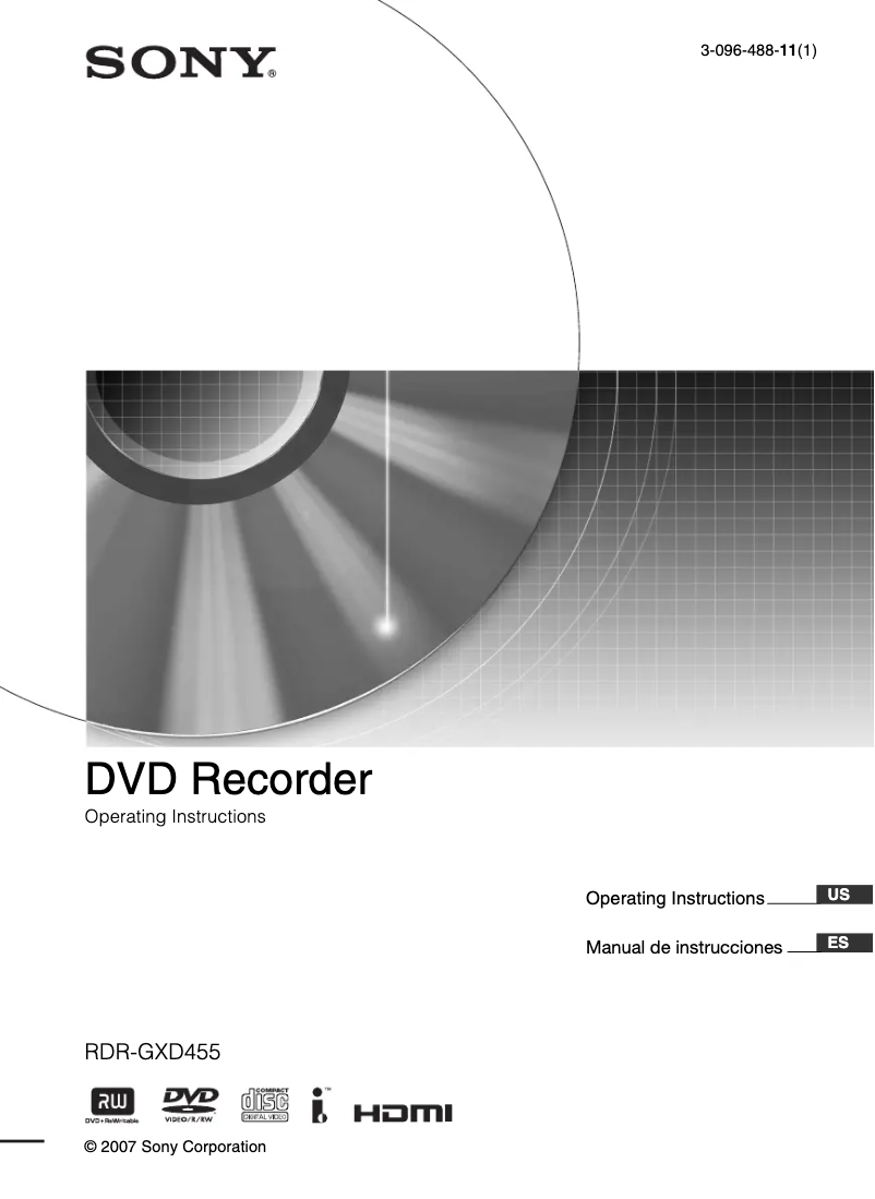 Image de la première page du manuel de l'appareil RDR-GXD455
