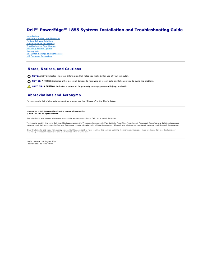 Page n°1 - Manuel utilisateur Dell PowerEdge 1855