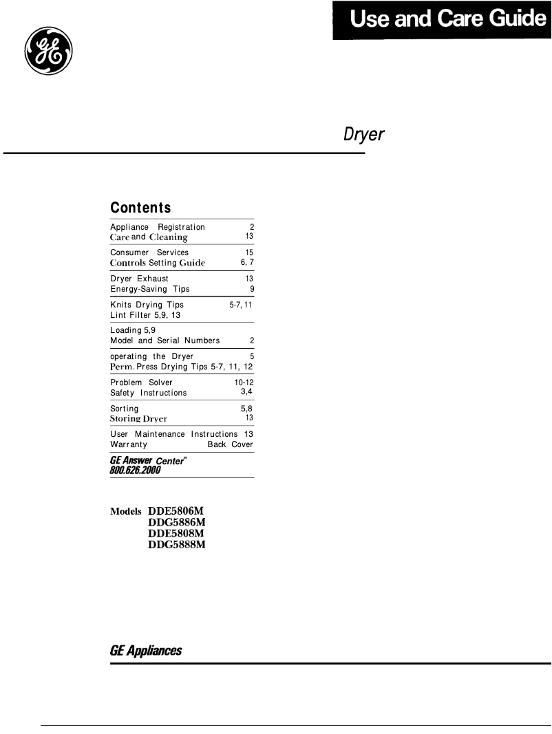 Page 1 de la notice Manuel utilisateur GE DDG5888M