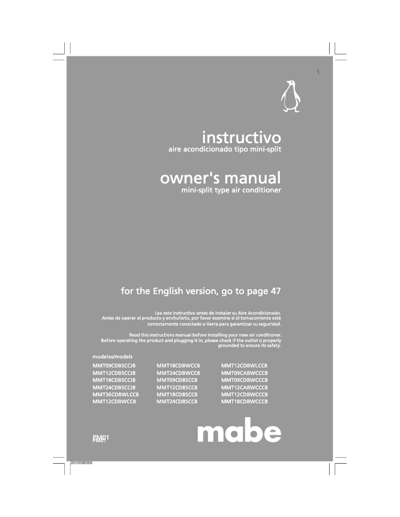 Page n°1 - Manuel utilisateur Mabe MMT12CABWCCC8