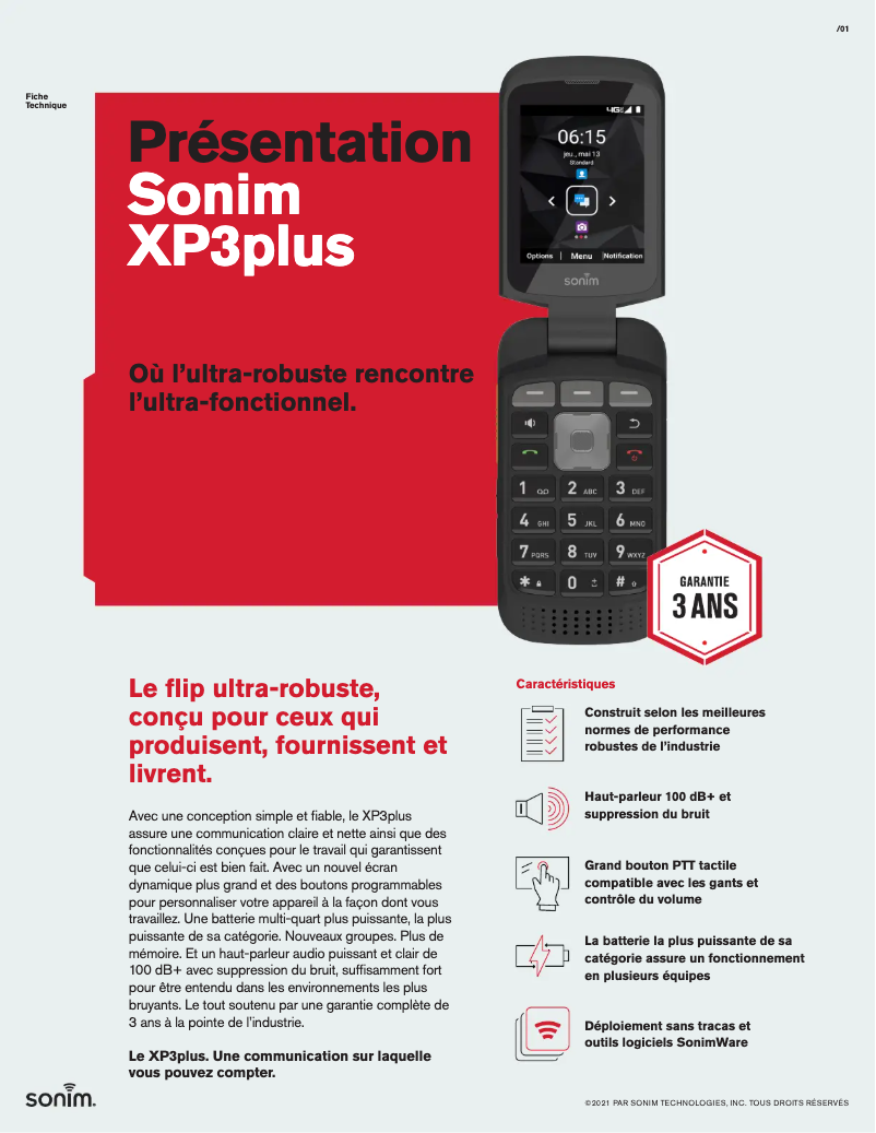 Page n°1 - Fiche technique Sonim XP3 Plus