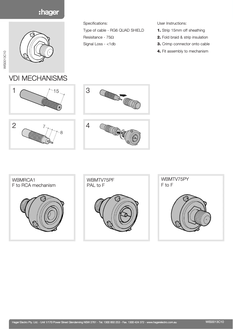 Page 1 de la notice Manuel utilisateur Hager WBMRCA1