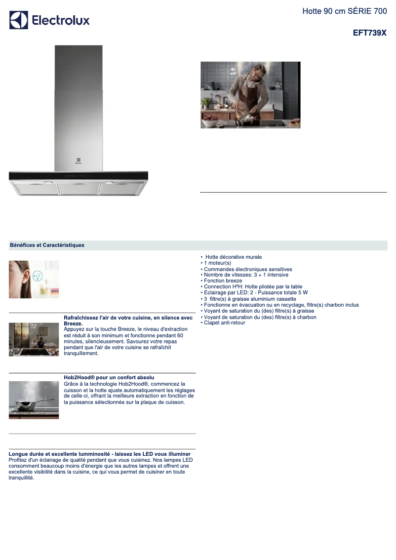 Page 1 de la notice Fiche technique Electrolux EFT739X