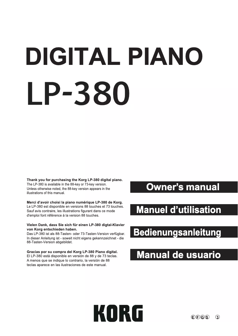 Page n°1 - Manuel utilisateur Korg LP-380U