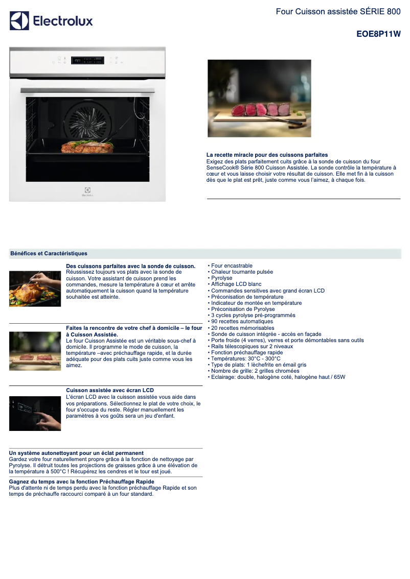 Page 1 de la notice Fiche technique Electrolux EOE8P11W