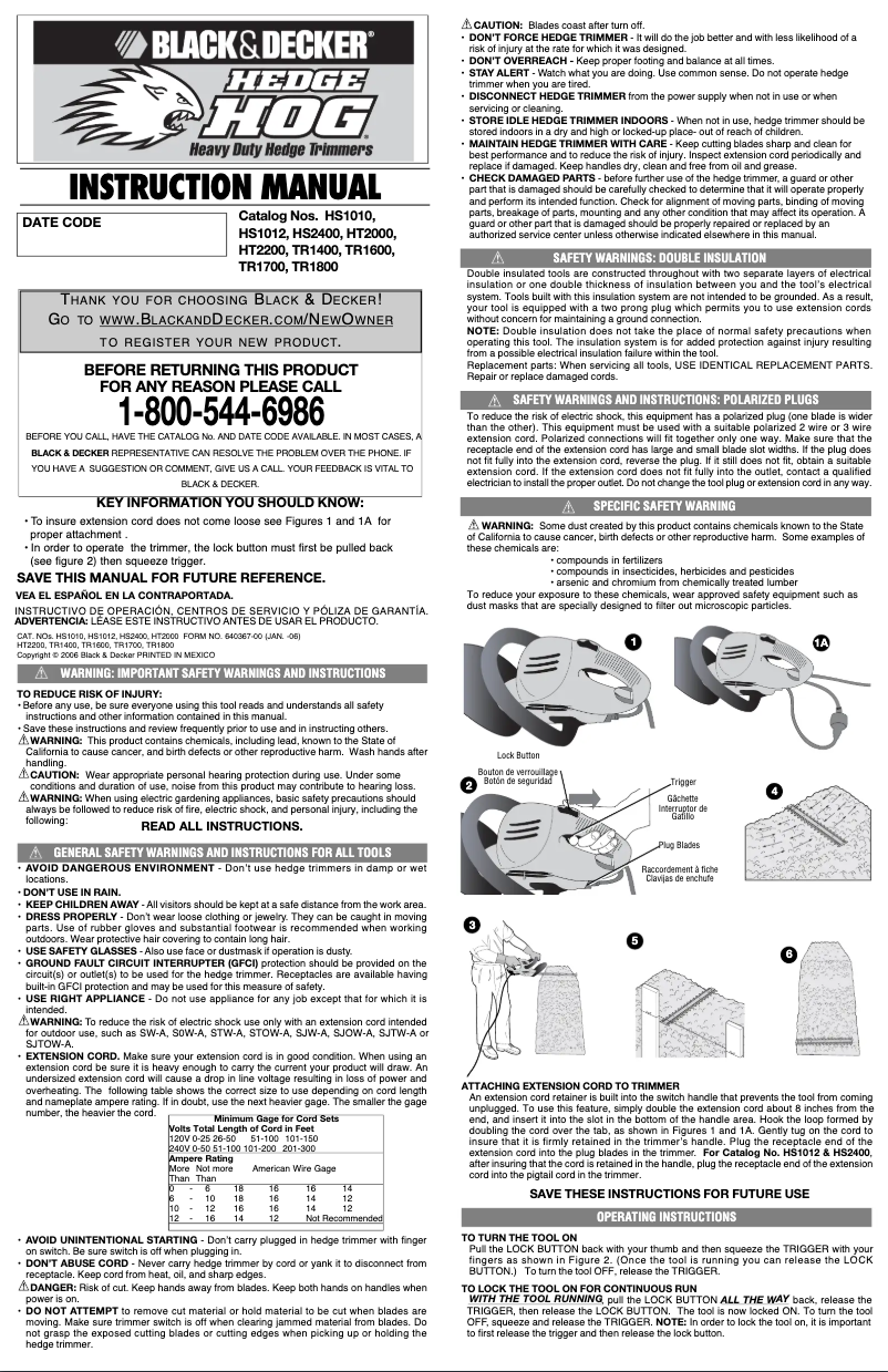Page 1 de la notice Manuel utilisateur Black & Decker TR1800