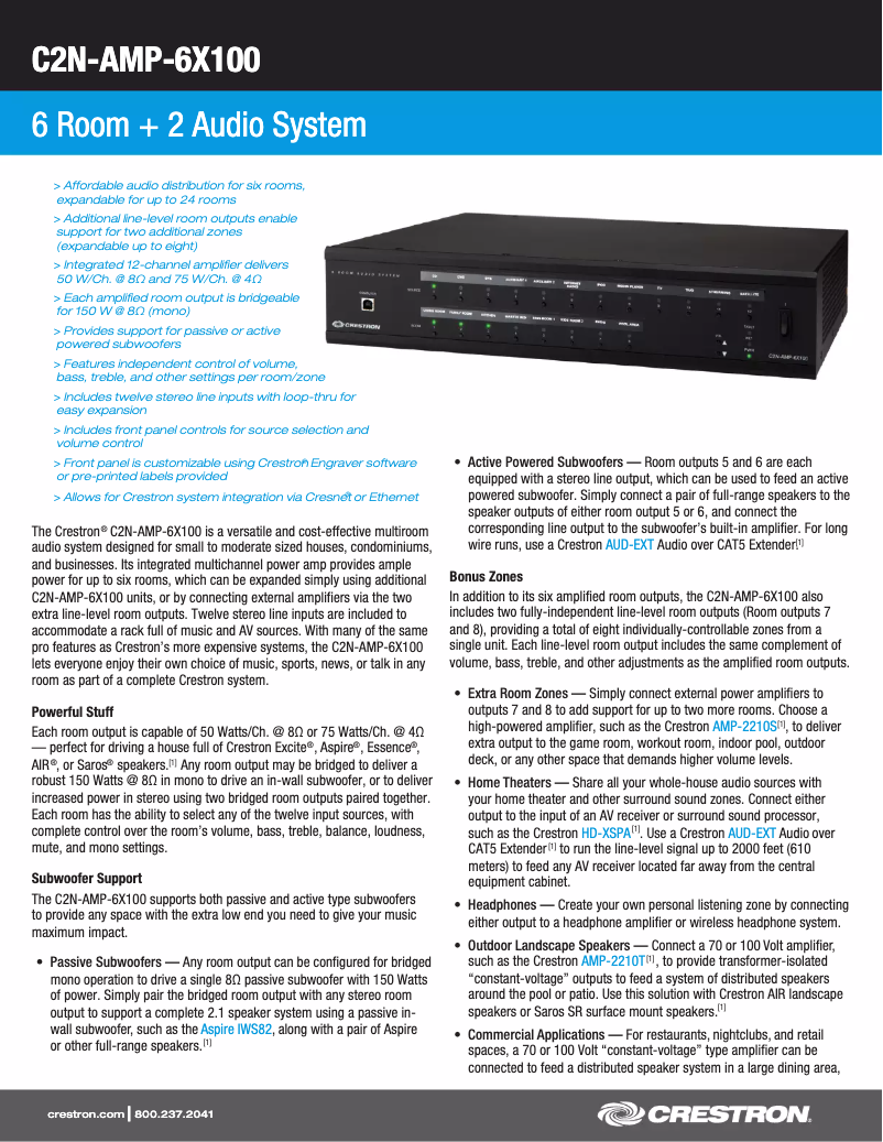 Page 1 de la notice Manuel utilisateur Crestron C2NI-AMP-6X100