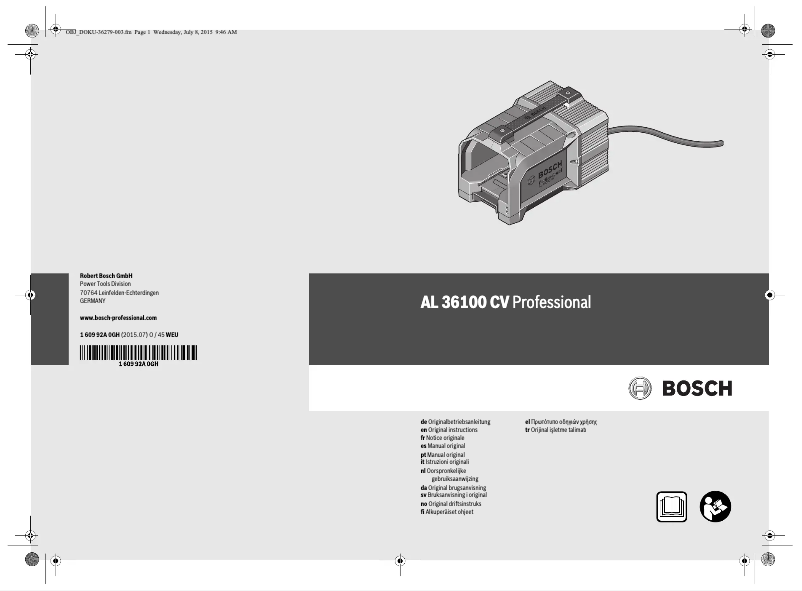 Page 1 de la notice Manuel utilisateur Bosch AL 36100 CV Professional