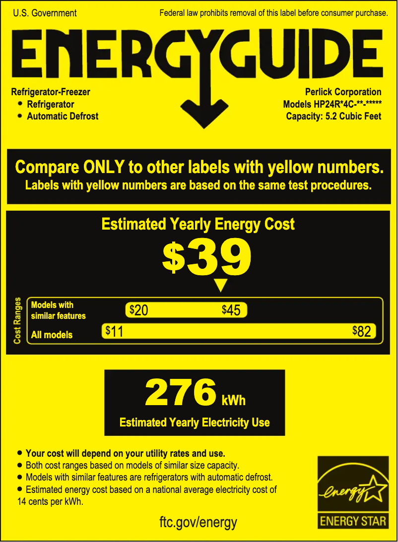 Page n°1 - Label énergétique Perlick HP24RO-4-3L