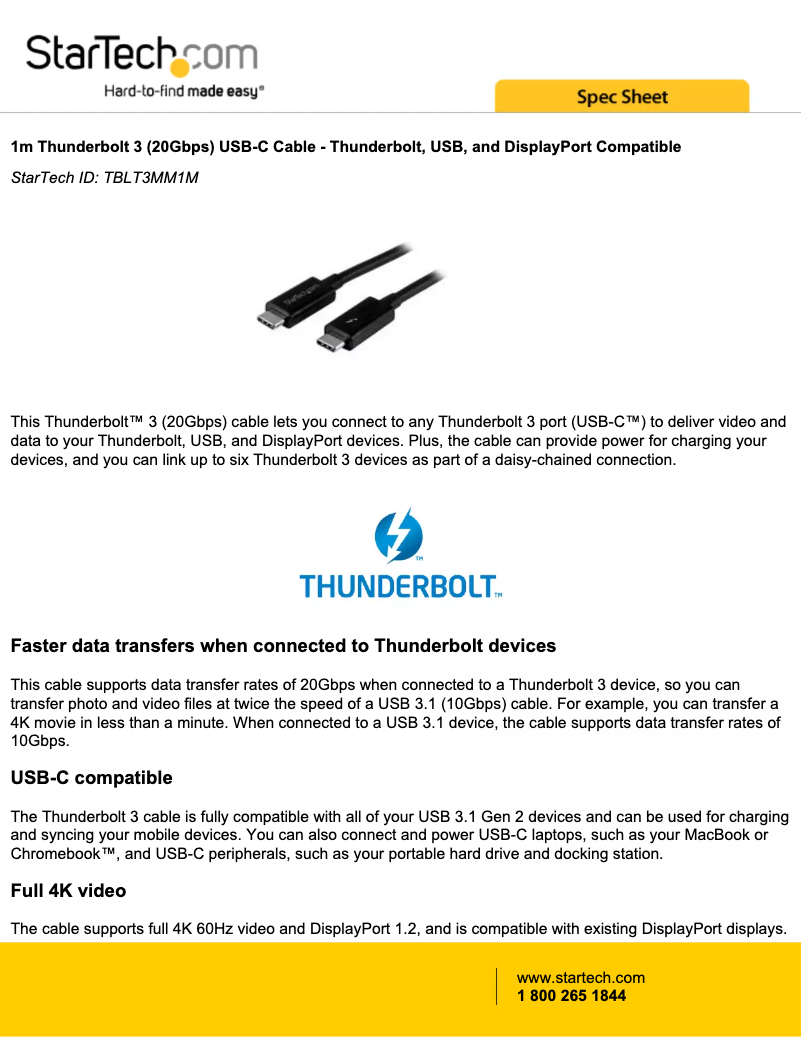Page 1 de la notice Manuel utilisateur StarTech.com TBLT3MM1M