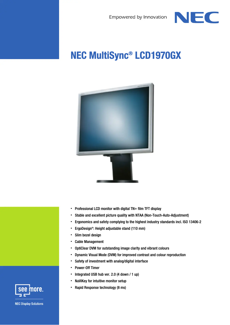Image de la première page du manuel de l'appareil MultiSync LCD1970GX