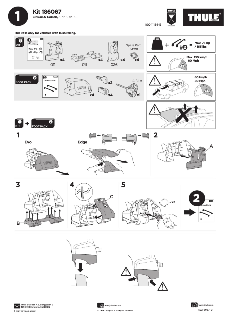 Page 1 de la notice Manuel utilisateur Thule Kit 186067