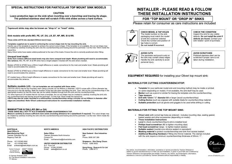 Page 1 de la notice Guide d'installation Oliveri EE02