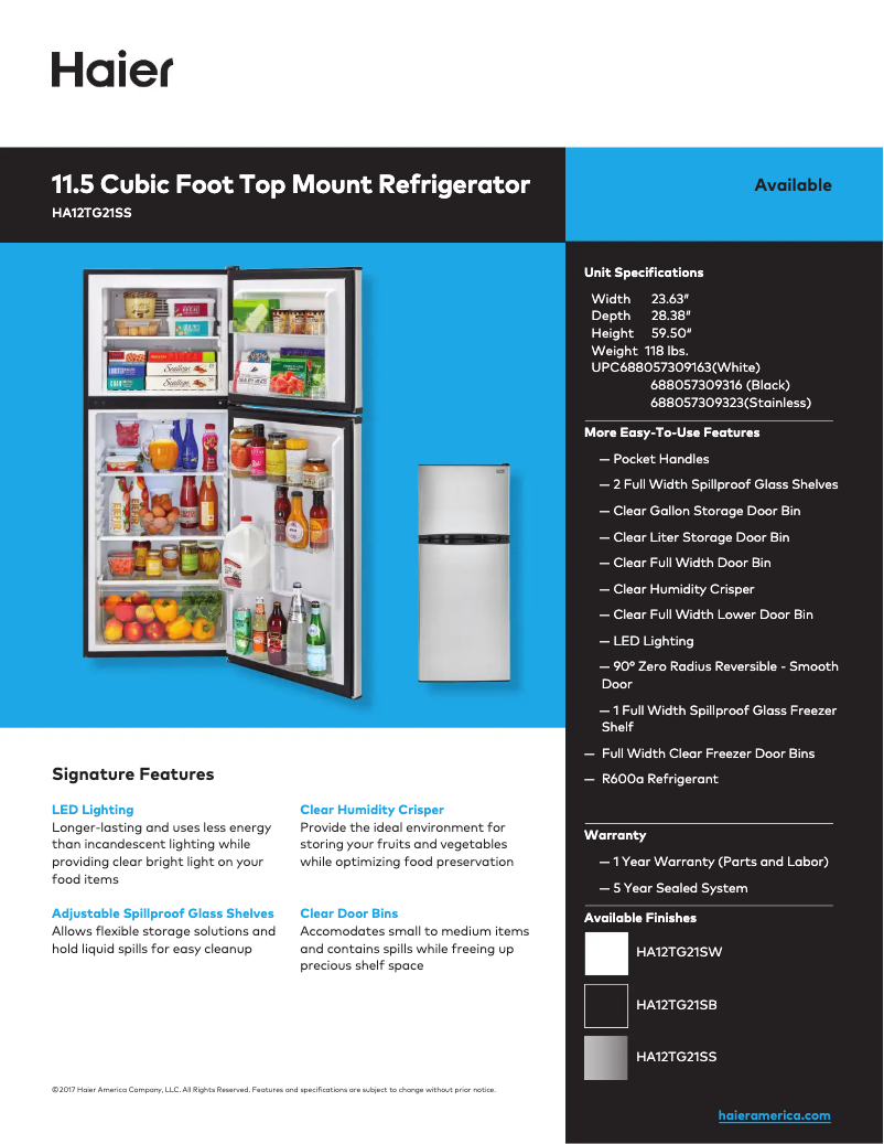 Page 1 of the manual Technical Sheet Haier HA12TG21SS