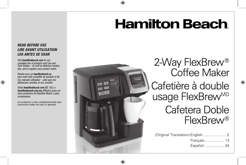 Page 1 de la notice Manuel d'utilisation et d'entretien Hamilton Beach FlexBrew 49950C