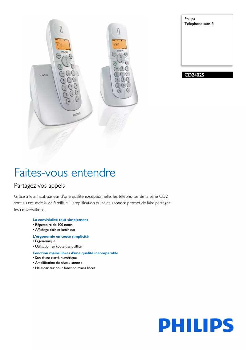 Página 1 del manual Ficha técnica Philips CD2402S