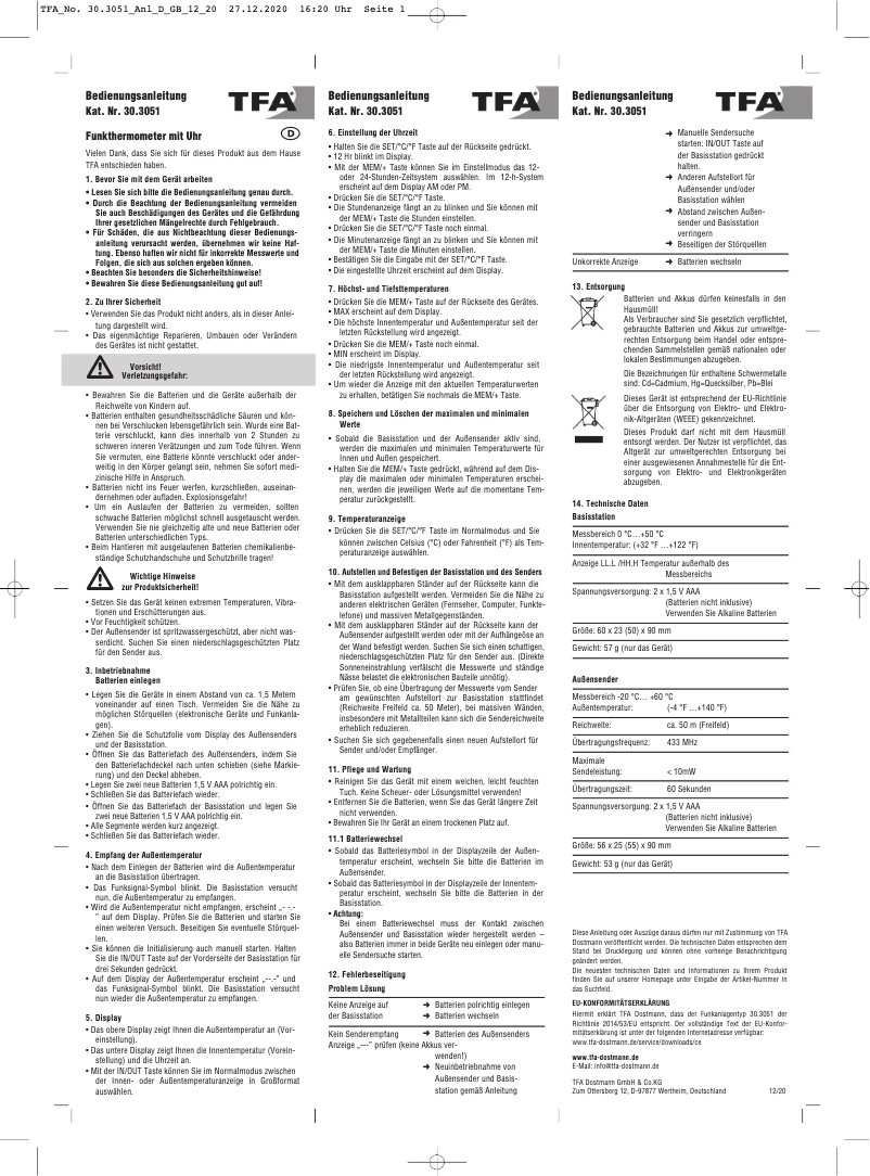 Page n°1 - Manuel utilisateur TFA 30.3051.02