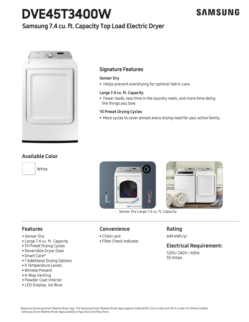 Page n°1 - Fiche technique Samsung DVE45T3400W