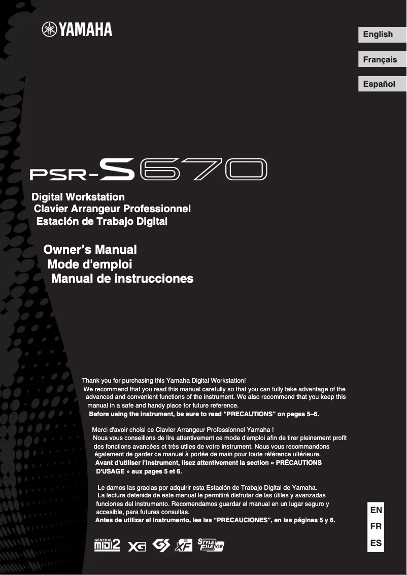 Page 1 de la notice Manuel utilisateur Yamaha PSR-S670