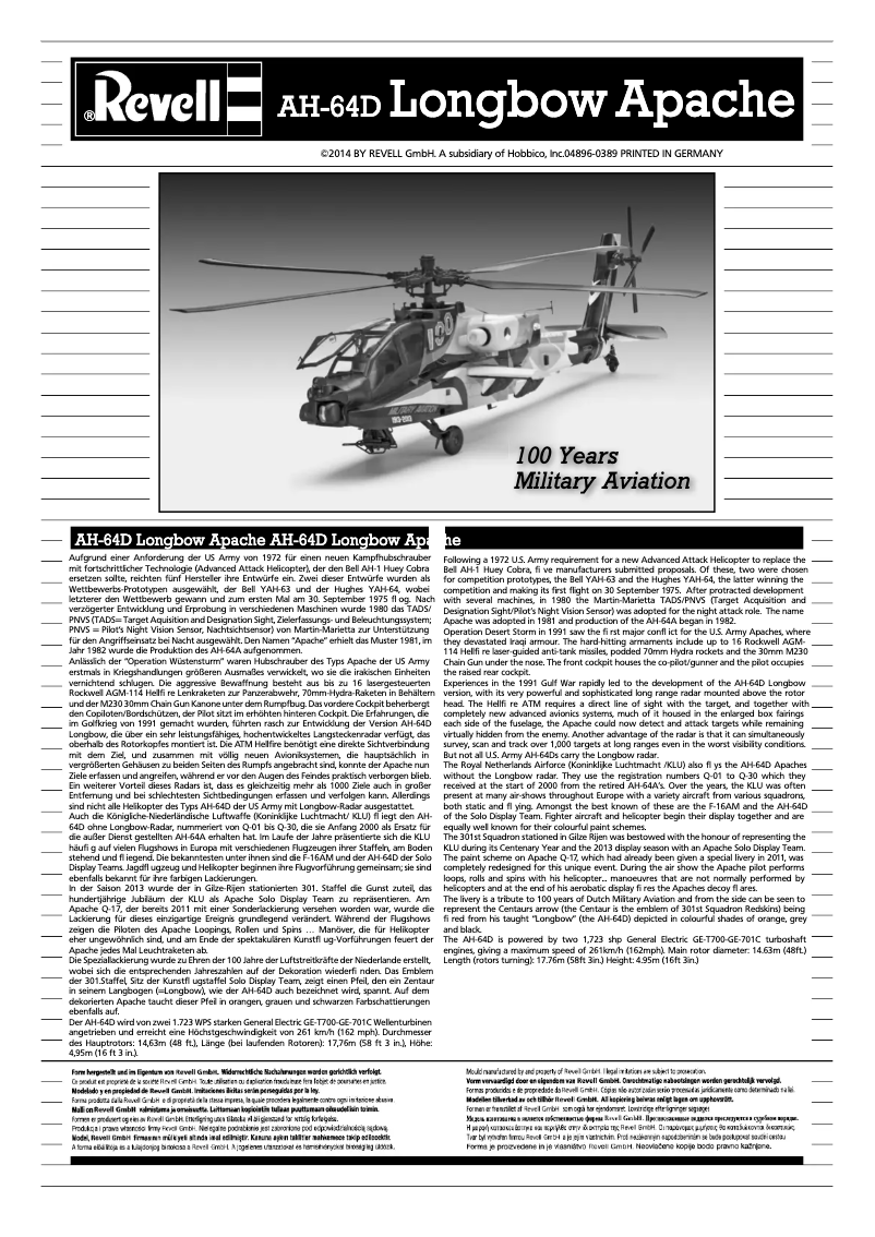 Página 1 del manual Manual de usuario Revell AH-64D Longbow Apache 100 Years Military Aviation