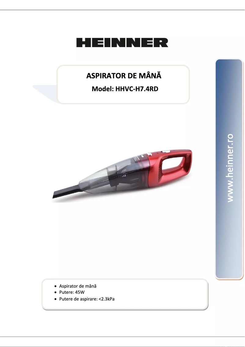 Page 1 de la notice Manuel utilisateur Heinner HHVC-H7.4RD