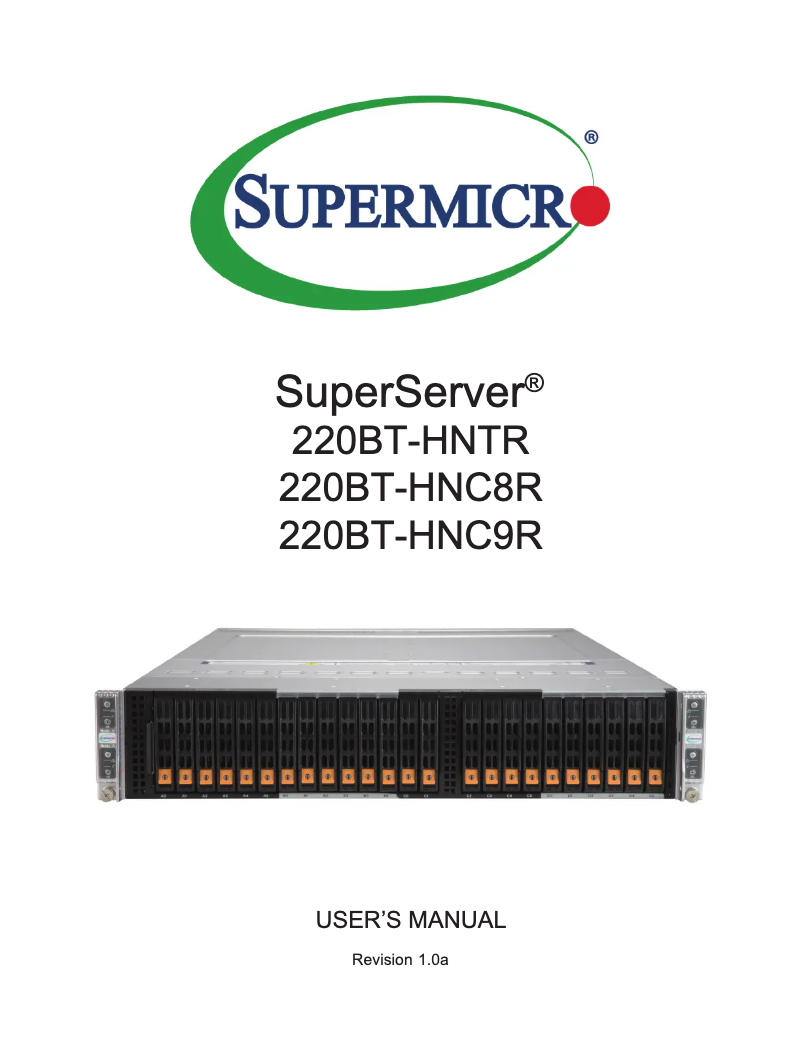 Page 1 de la notice Manuel utilisateur Supermicro SuperServer SYS-220BT-HNC9R