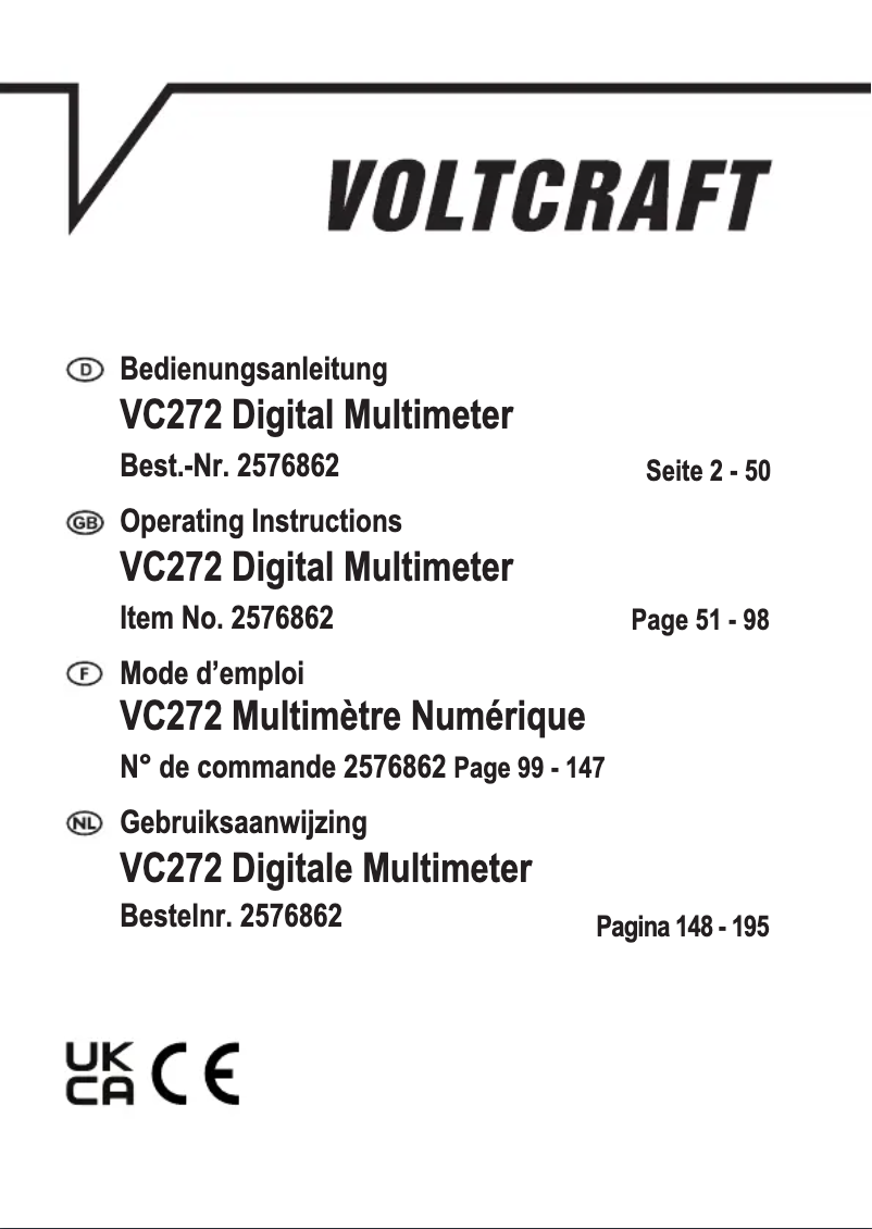 Page n°1 - Manuel utilisateur Voltcraft VC272