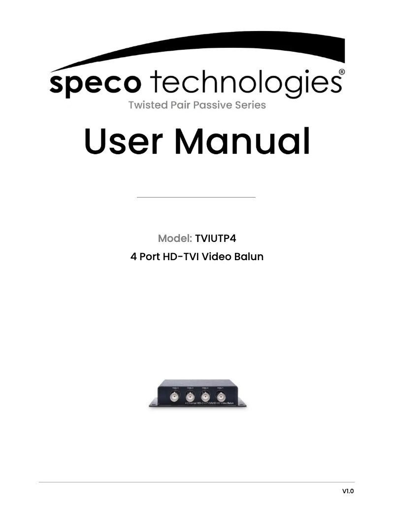 Page 1 de la notice Manuel utilisateur Speco Technologies TVIUTP4