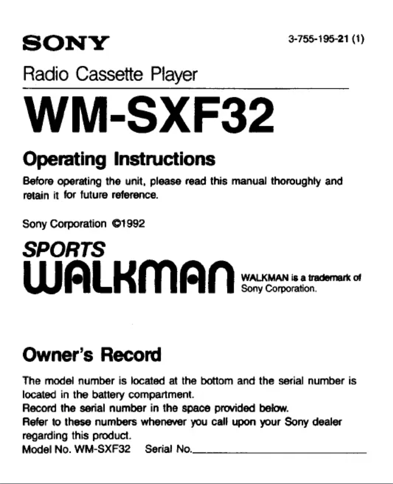 Page 1 de la notice Manuel utilisateur Sony Walkman WM-SXF32