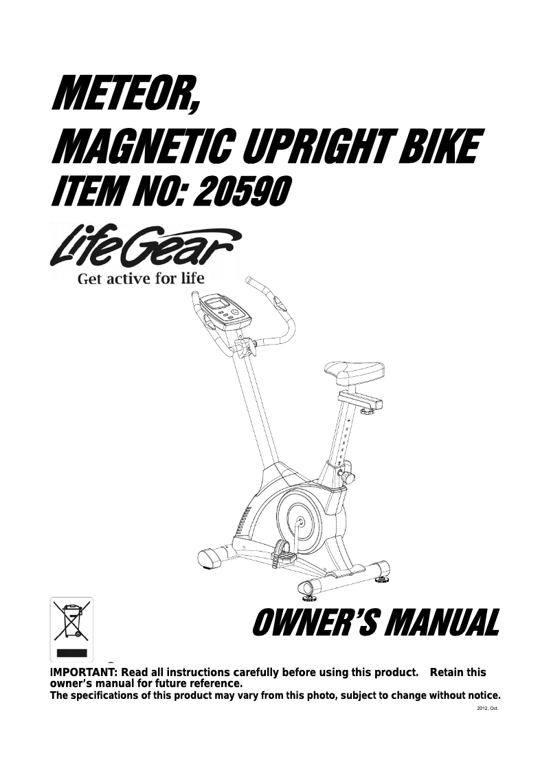 Page n°1 - Manuel utilisateur Life Gear Meteor Magnetic Upright Bike 20590