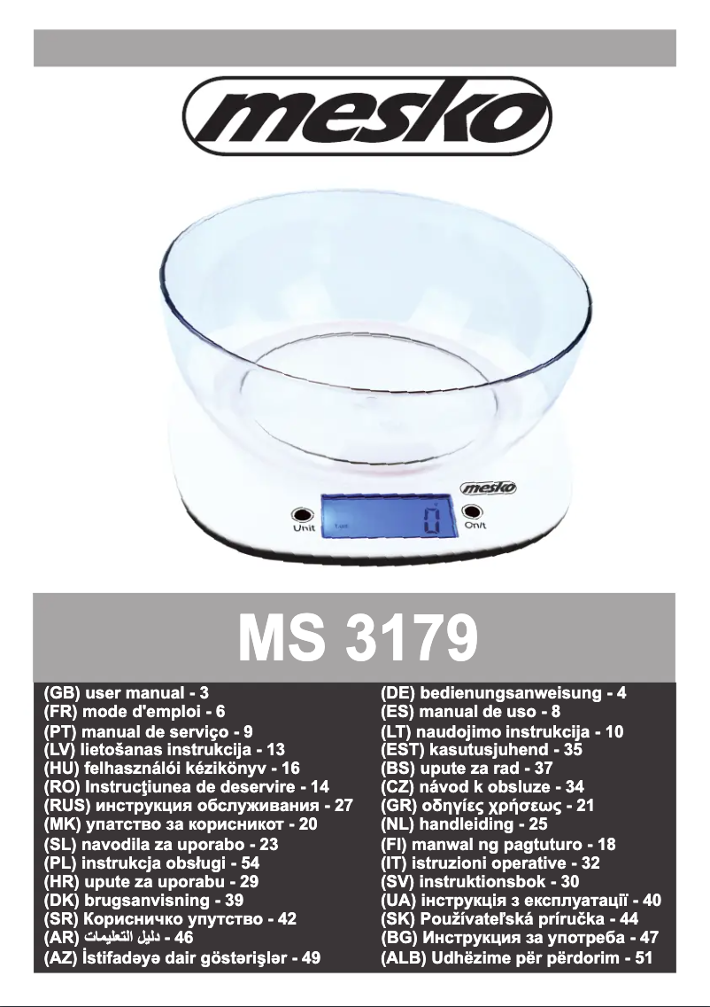Page 1 de la notice Manuel utilisateur Mesko MS 3179