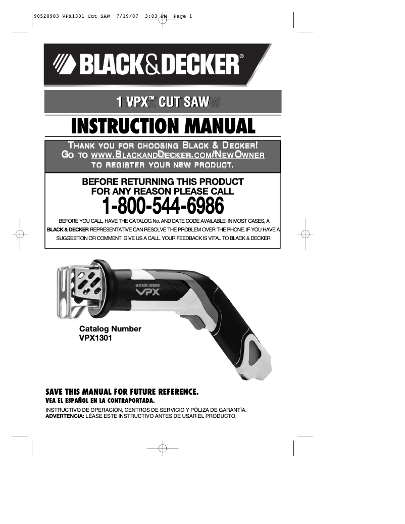 Page 1 de la notice Manuel utilisateur Black & Decker VPX1301X