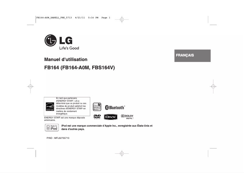 Page 1 de la notice Manuel utilisateur LG FB164-A0M