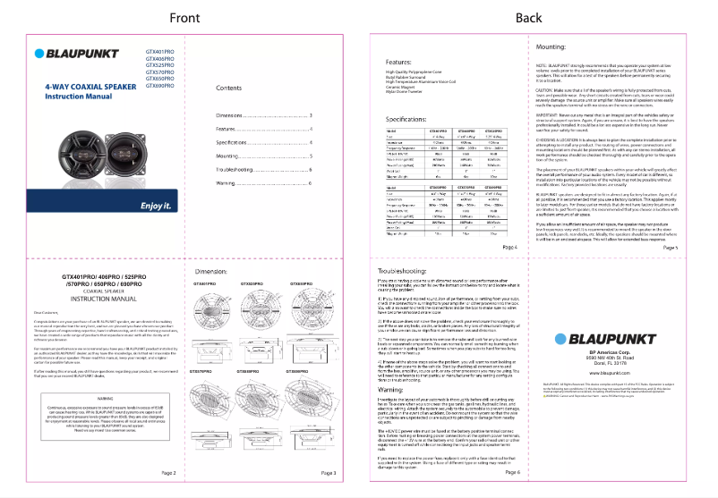 Page n°1 - Manuel utilisateur Blaupunkt GTX690PRO