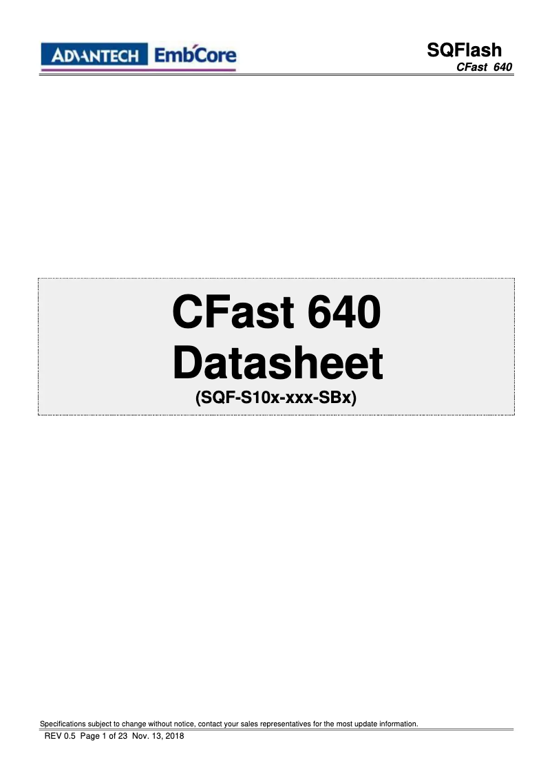 Page n°1 - Manuel utilisateur Advantech SQF-S10 640