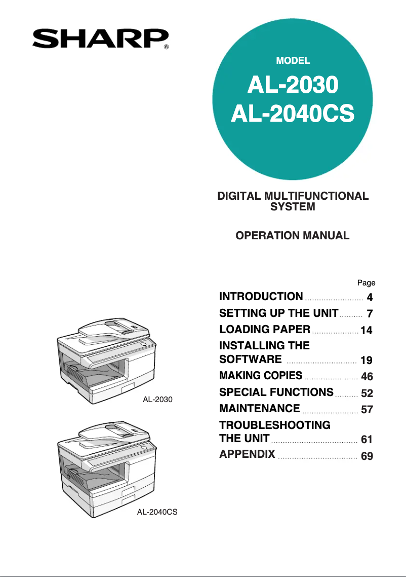 Image de la première page du manuel de l'appareil AL-2030