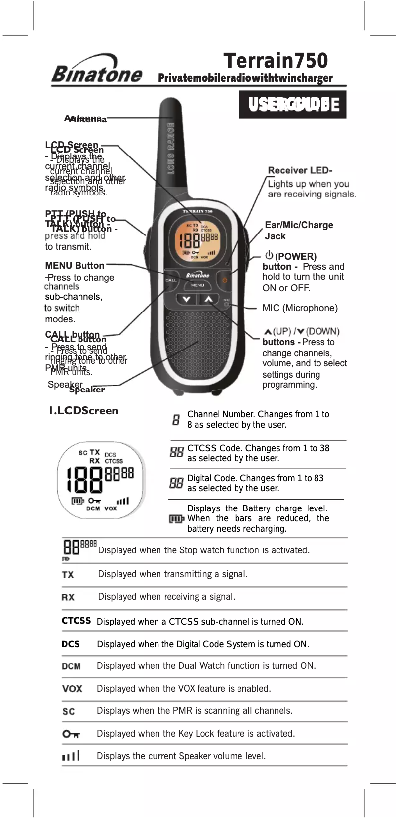 Page n°1 - Manuel utilisateur Binatone Terrain 750