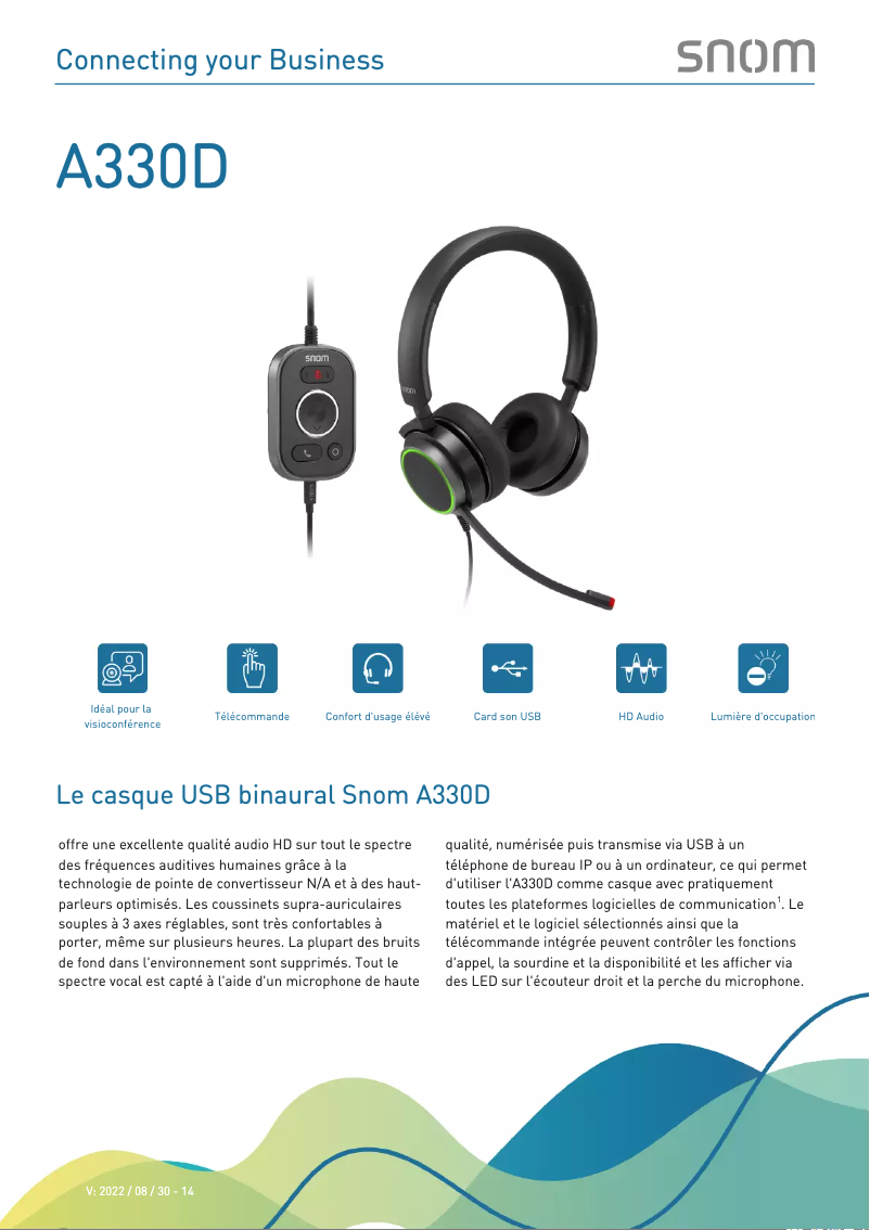 Page 1 de la notice Fiche technique Snom A330D