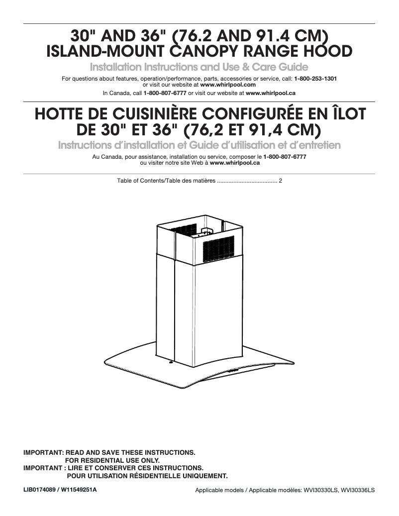 Page 1 de la notice Manuel d'utilisation et d'entretien Whirlpool WVI51UC6LS