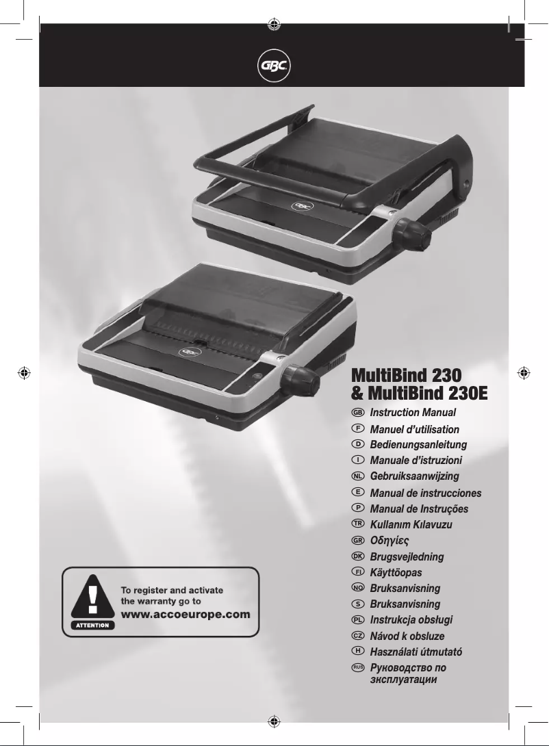 Page 1 de la notice Manuel utilisateur GBC MultiBind 230