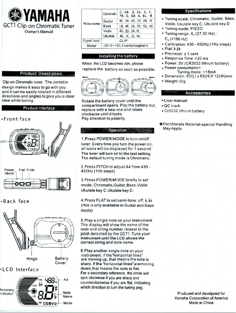 Page n°1 - Manuel utilisateur Yamaha GCT1