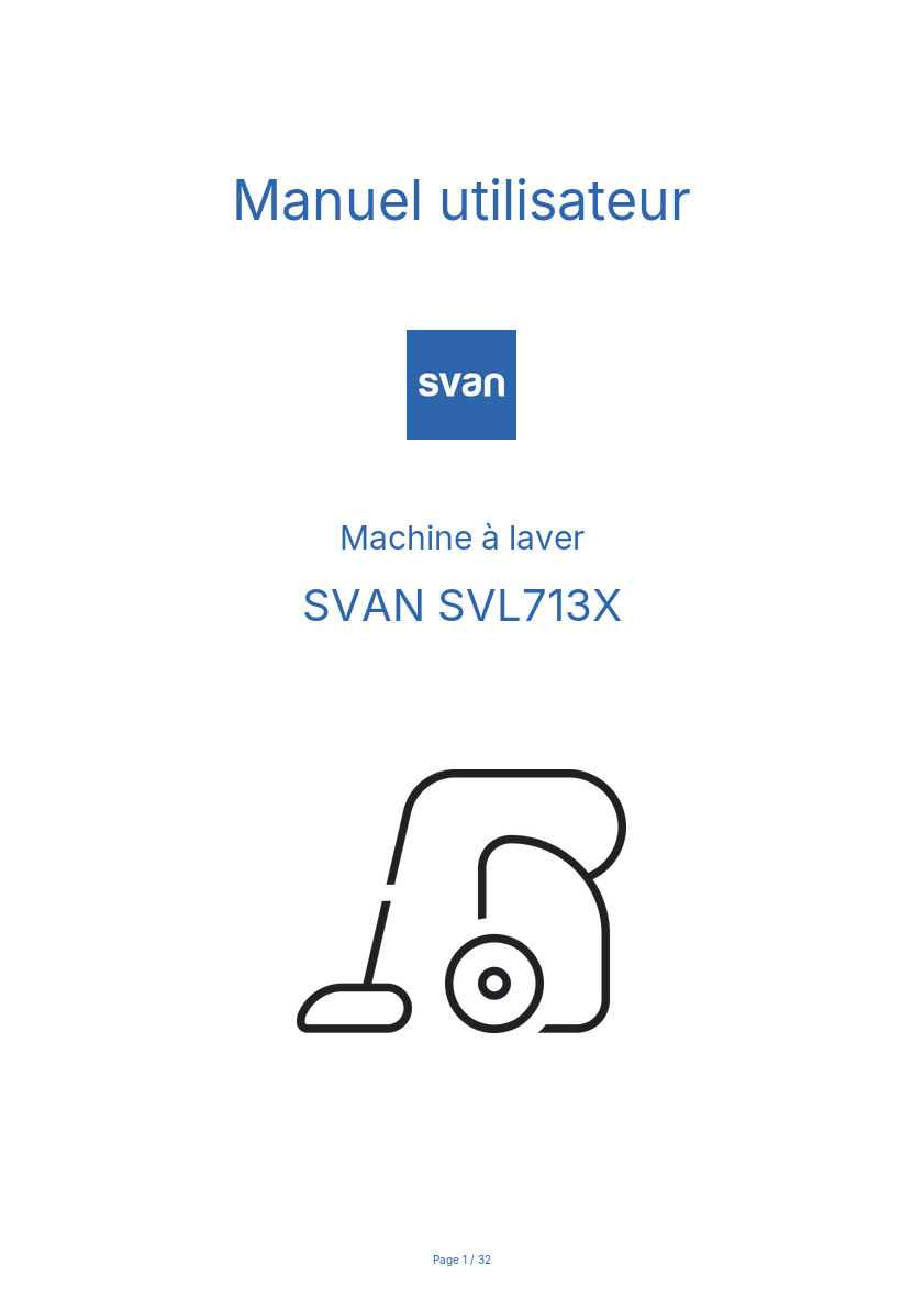 Page n°1 - Manuel utilisateur SVAN SVL713X