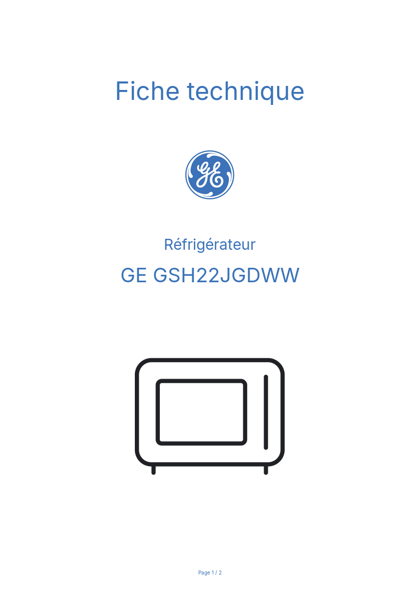 Page n°1 - Fiche technique GE GSH22JGDWW