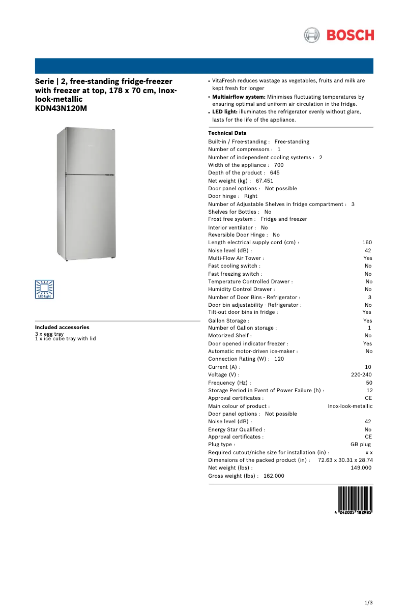 Image de la première page du manuel de l'appareil KDN43N120M