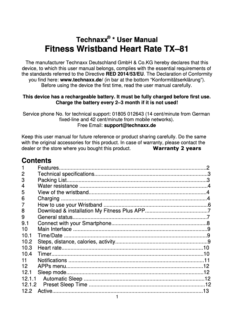 Page 1 de la notice Manuel utilisateur Technaxx TX-81