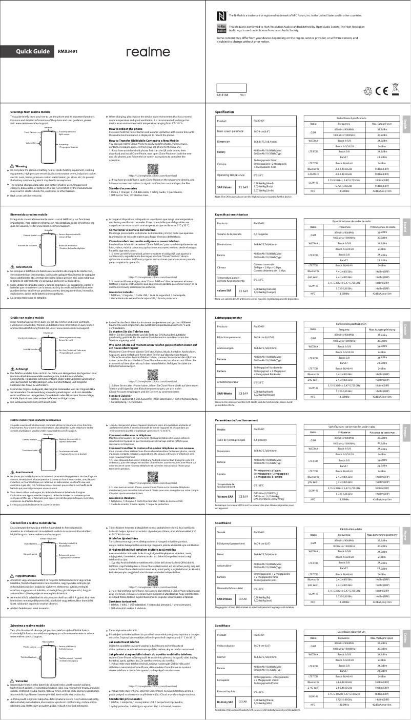 Page 1 de la notice Manuel utilisateur Realme 9i