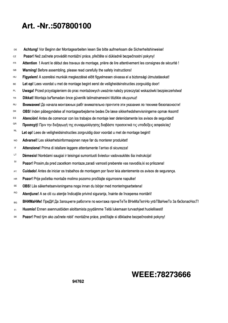 Page n°1 - Manuel utilisateur Trio Lighting Sweety 507800100